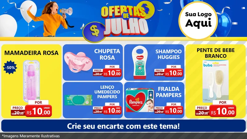 Modelo de TV para TV Horizontal com o tema Ofertas de Julho para Bebês