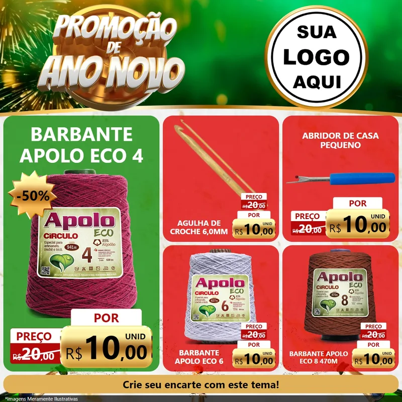 Modelo de Rede Social para Feed Facebook com o tema Promoção de Ano Novo para Armarinho e Aviamentos