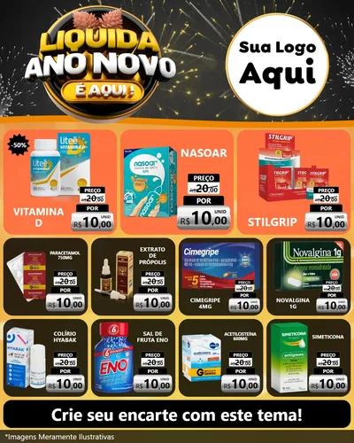 Modelo de Rede Social para Feed Instagram com o tema Liquida Ano Novo É Aqui! para Farmácia