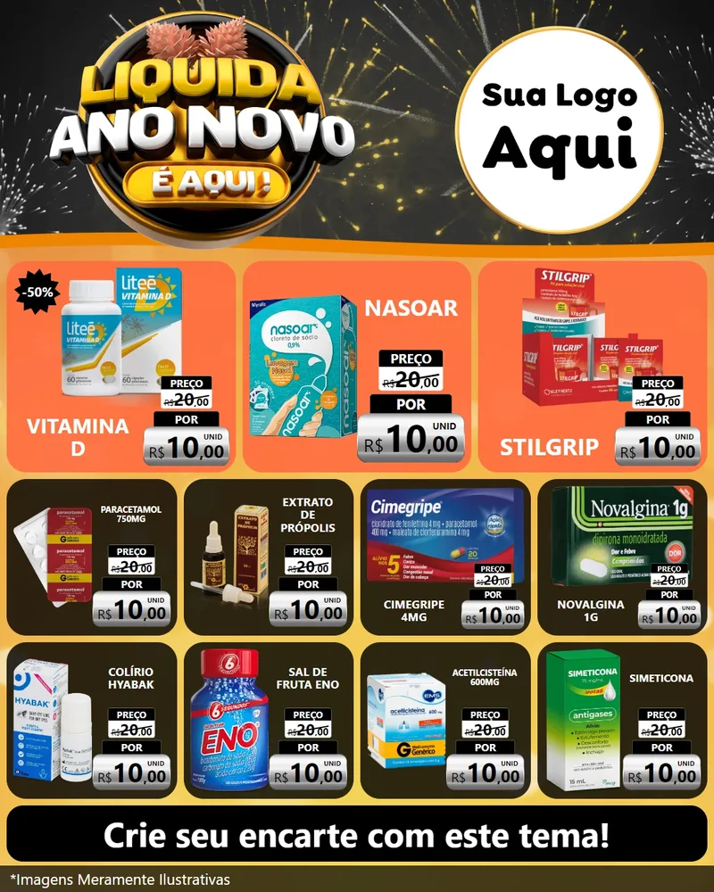 Modelo de Rede Social para Feed Instagram com o tema Liquida Ano Novo É Aqui! para Farmácia