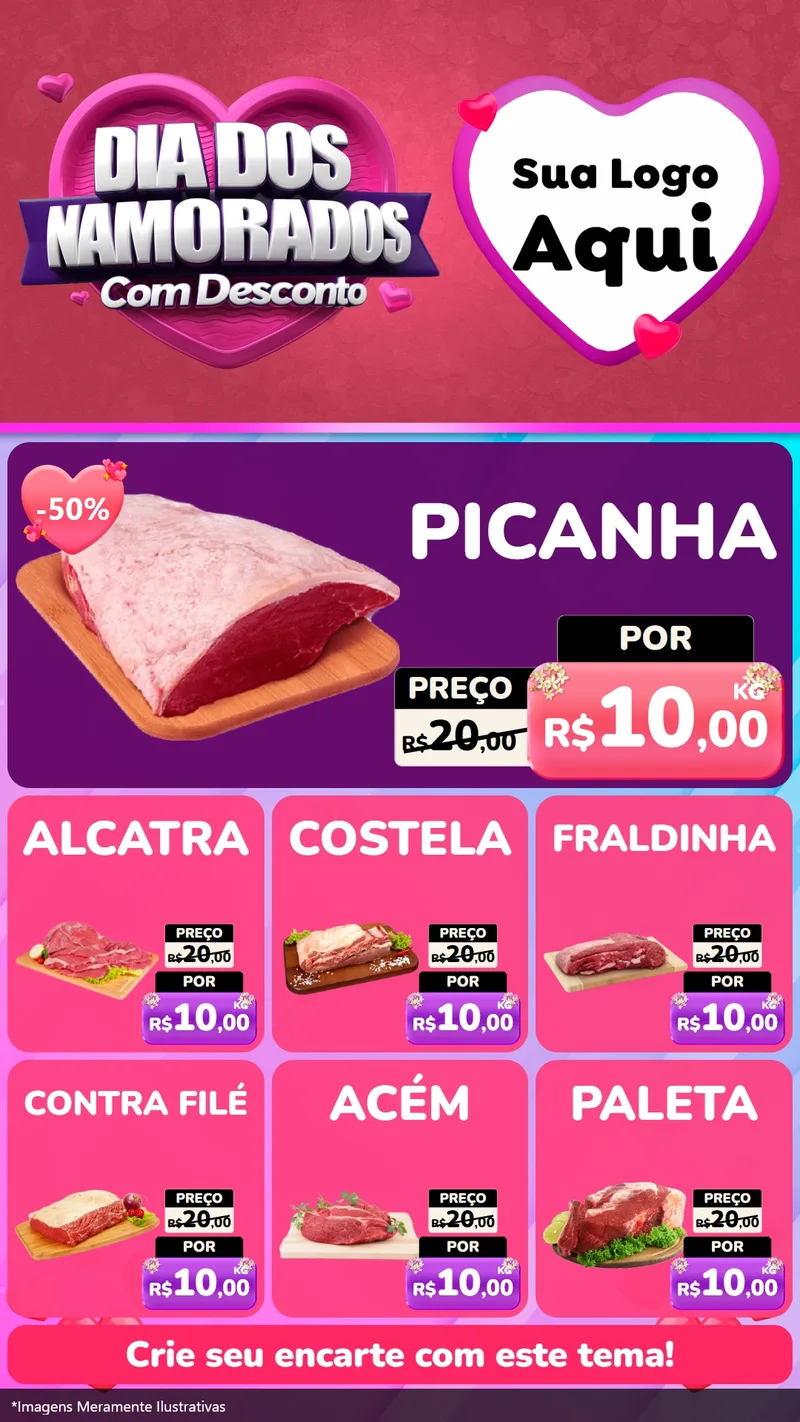 Modelo de Rede Social para Stories com o tema Dia Dos Namorados Com Desconto para Açougue