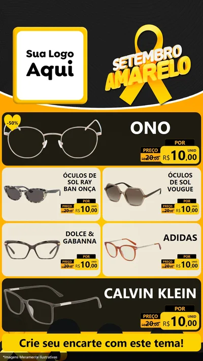 Modelo de TV para TV Vertical com o tema Setembro Amarelo para Óticas