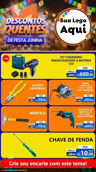 Modelo de TV para TV Vertical com o tema Descontos Quentes de Festa Junina para Maquinas e Ferramentas