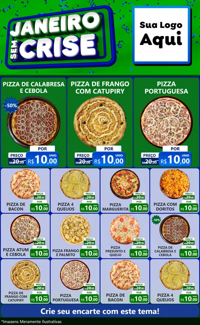 Modelo de Encarte para Encarte Grande com o tema Janeiro Sem Crise para Pizzaria