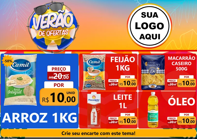 Modelo de Encarte para Encarte A4 Horizontal com o tema Verão de Ofertas para Supermercado