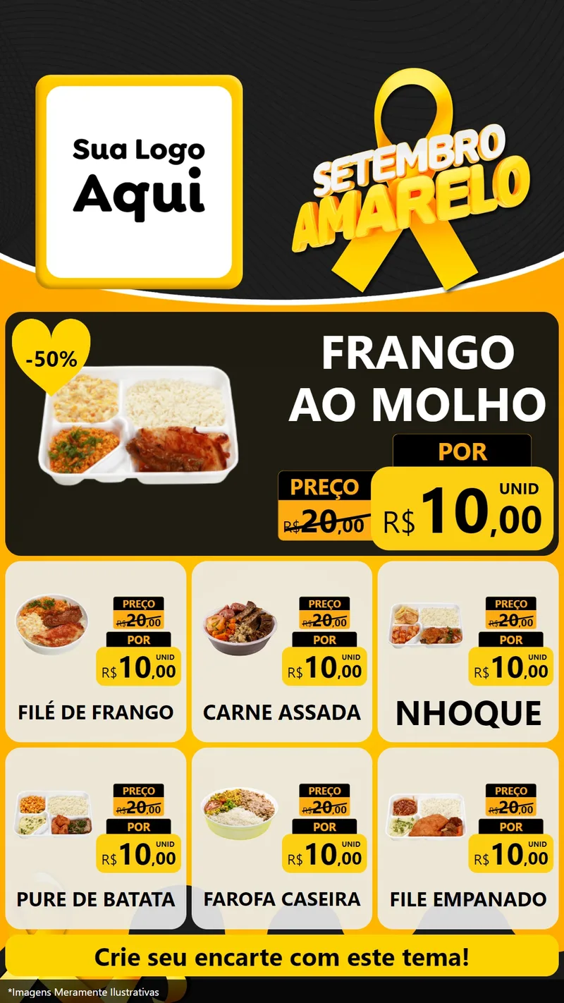 Modelo de Rede Social para Stories com o tema Setembro Amarelo para Restaurante