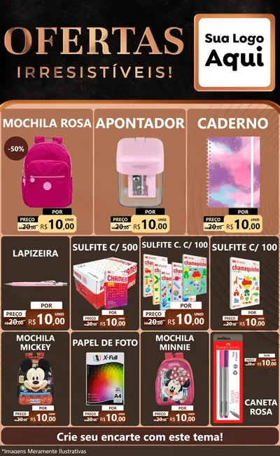 Modelo de Encarte para Encarte Grande com o tema Ofertas Irresistíveis! para Papelaria