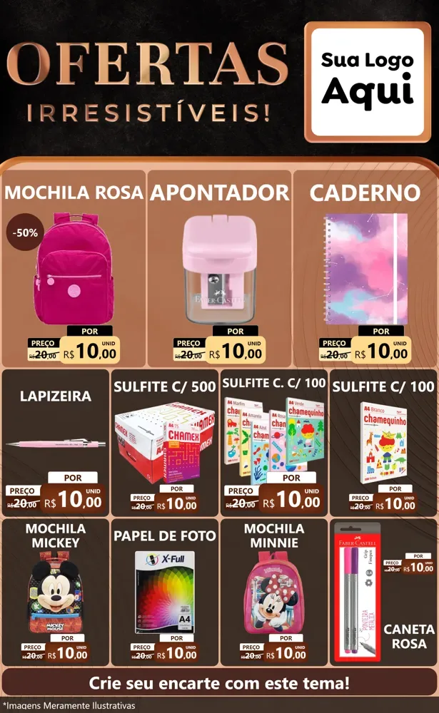 Modelo de Encarte para Encarte Grande com o tema Ofertas Irresistíveis! para Papelaria