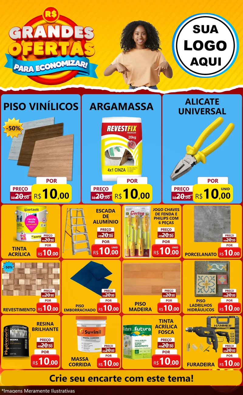 Modelo de Encarte para Encarte Grande com o tema Grandes Ofertas Para Economizar! para Material para Construção