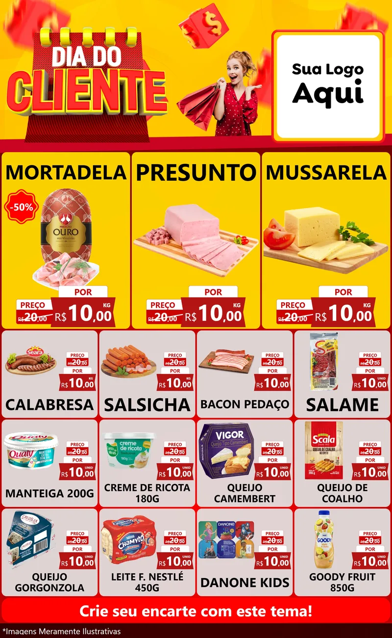 Modelo de Encarte para Encarte Grande com o tema Dia do Cliente para Frios e Laticínios