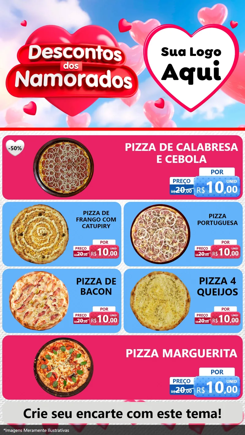 Modelo de TV para TV Vertical com o tema Descontos dos Namorados para Pizzaria