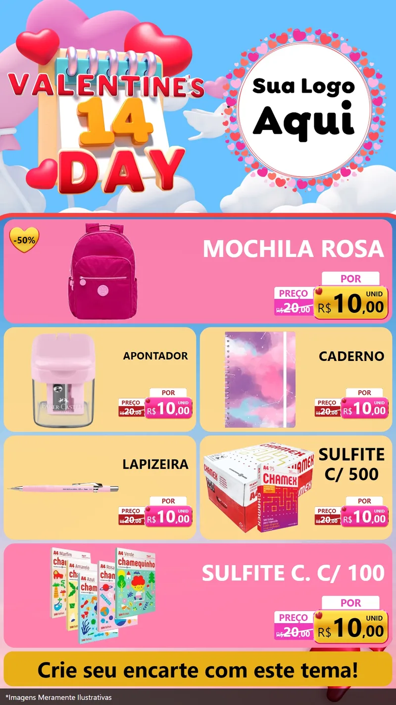 Modelo de TV para TV Vertical com o tema Valentine's Day para Papelaria