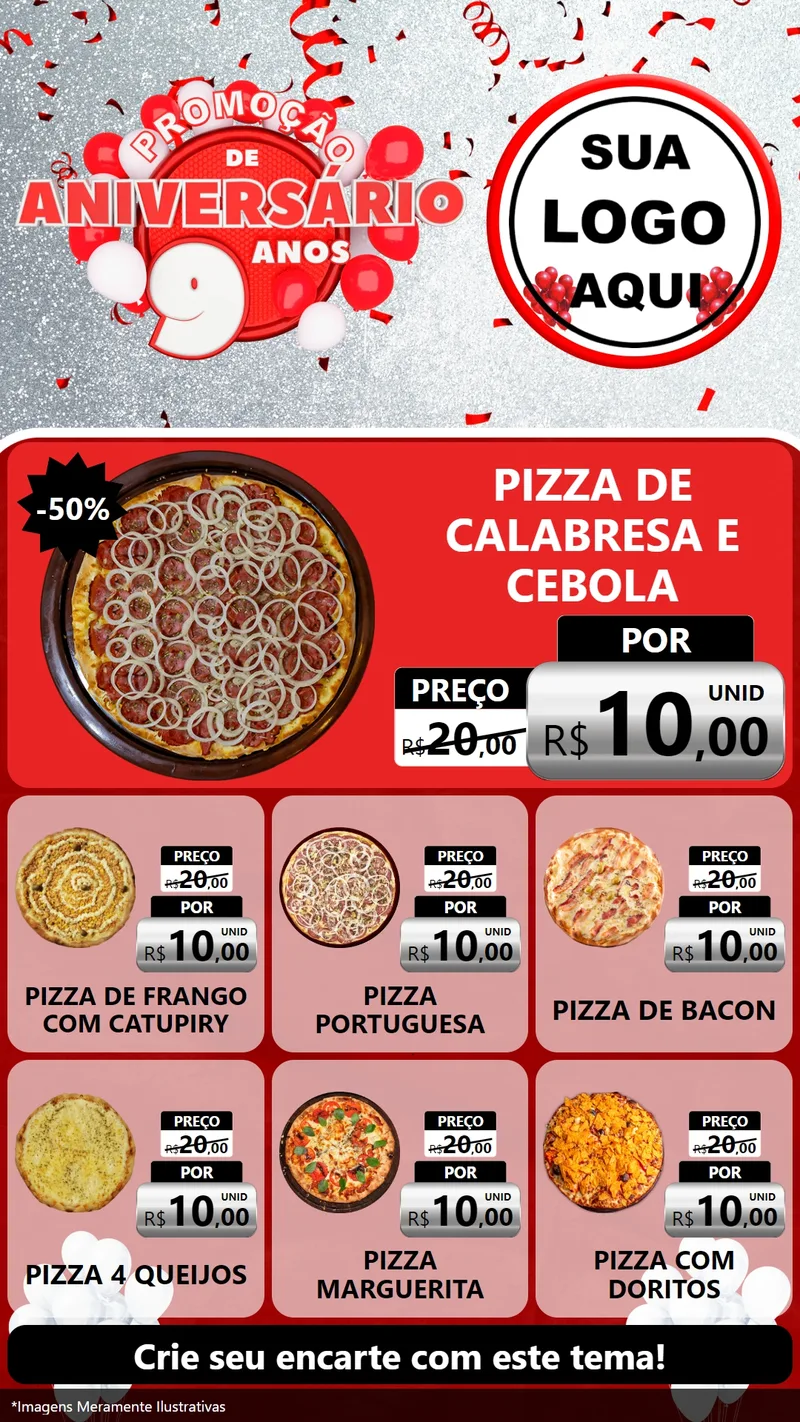 Modelo de Rede Social para Stories com o tema Promoção de Aniversário - 9 Anos para Pizzaria