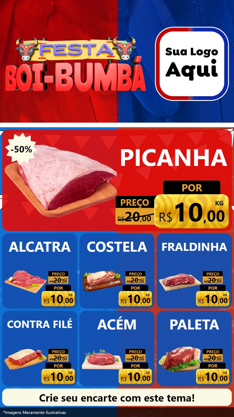 Modelo de Rede Social para Stories com o tema Festa Boi Bumbá para Açougue