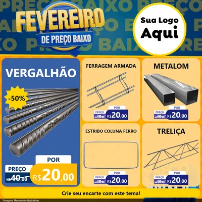 Modelo de Rede Social para Feed Facebook com o tema Fevereiro de Preço Baixo para Ferragens
