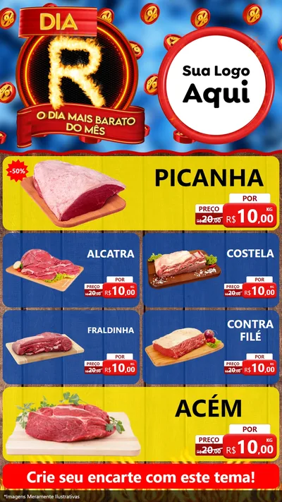 Modelo de TV para TV Vertical com o tema Dia R - O Dia Mais Barato Do Mês para Açougue