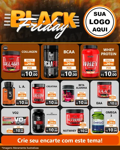 Modelo de Rede Social para Feed Instagram com o tema Black Friday para Suplementos alimentares