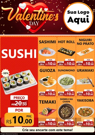 Modelo de Encarte para Encarte A4 Vertical com o tema Valentine's Day para Comida japonesa