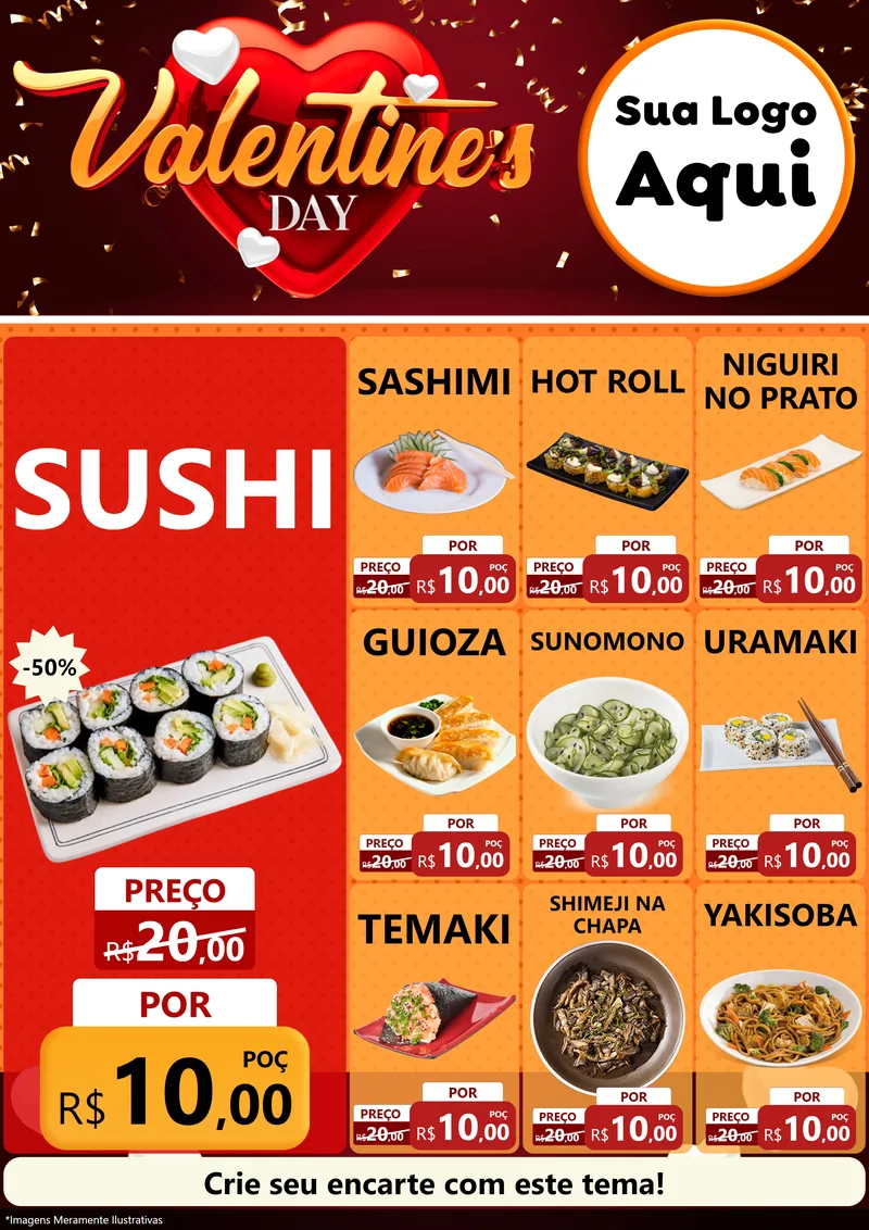 Modelo de Encarte para Encarte A4 Vertical com o tema Valentine's Day para Comida japonesa