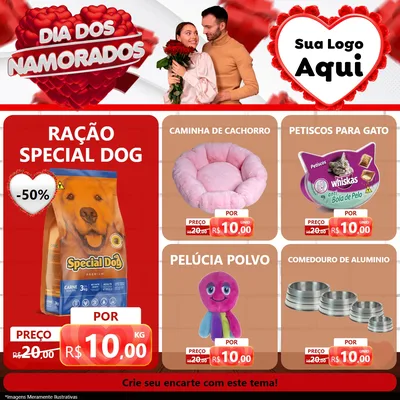 Modelo de Rede Social para Feed Facebook com o tema Dia dos Namorados para Pet Shop