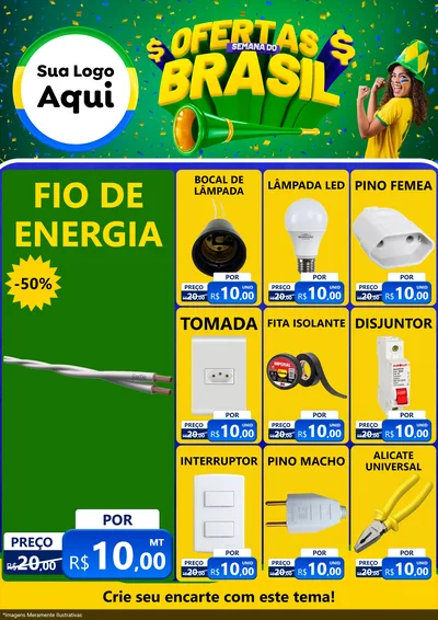 Modelo de Encarte para Encarte A4 Vertical com o tema Ofertas Semana do Brasil para Materiais Elétricos