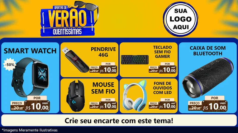 Modelo de TV para TV Horizontal com o tema Ofertas de Verão Quentíssimas para Informática