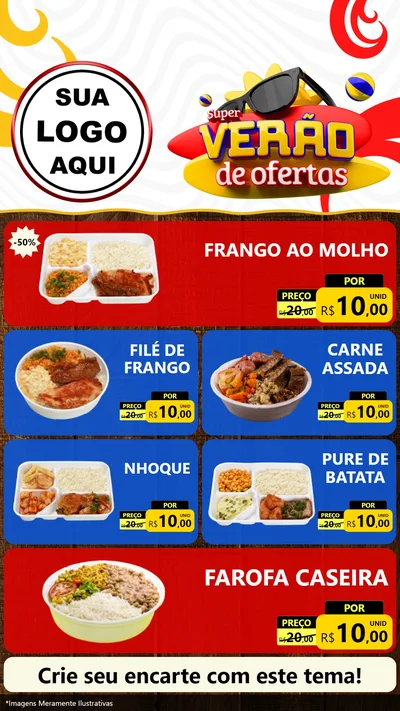 Modelo de TV para TV Vertical com o tema Super Verão de Ofertas para Restaurante