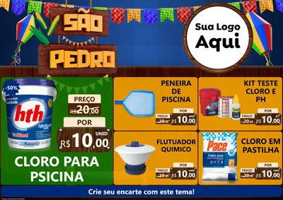 Modelo de Encarte para Encarte A4 Horizontal com o tema São Pedro para Produtos para Piscina