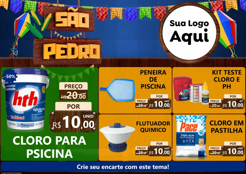 Modelo de Encarte para Encarte A4 Horizontal com o tema São Pedro para Produtos para Piscina