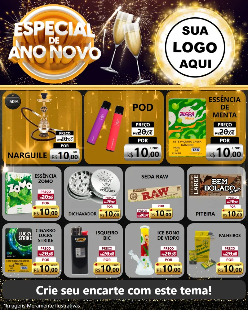 Modelo de Rede Social para Feed Instagram com o tema Especial de Ano Novo para Tabacaria