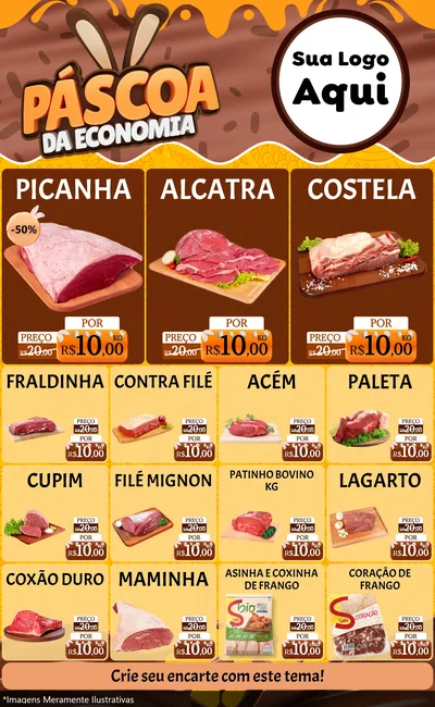 Modelo de Encarte para Encarte Grande com o tema Páscoa da Economia para Açougue
