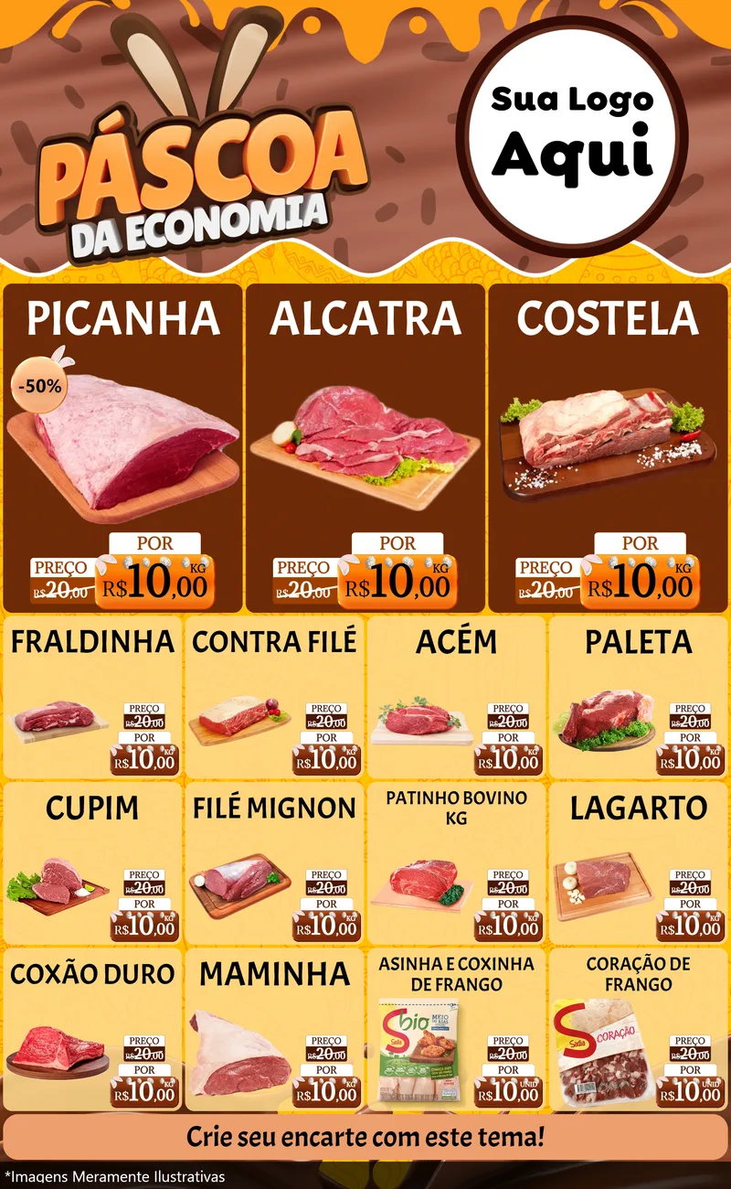 Modelo de Encarte para Encarte Grande com o tema Páscoa da Economia para Açougue