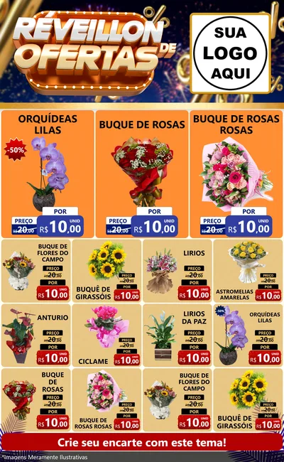 Modelo de Encarte para Encarte Grande com o tema Réveillon de Ofertas para Floricultura e jardim