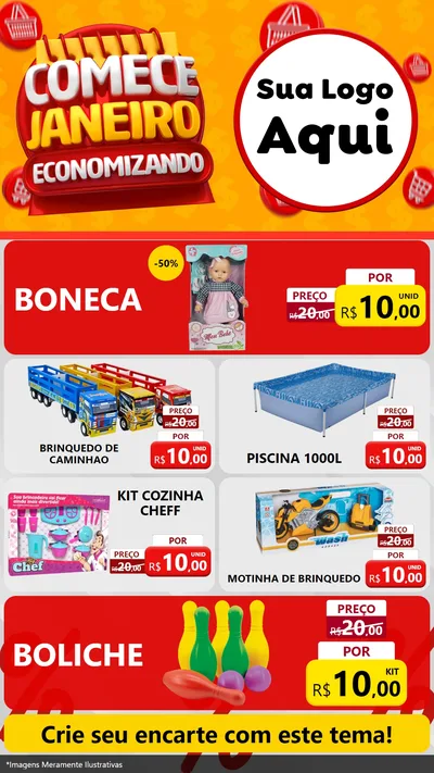 Modelo de TV para TV Vertical com o tema Comece Janeiro Economizando para Brinquedos