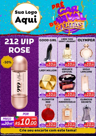 Modelo de Encarte para Encarte A4 Vertical com o tema Pré Carnaval de Ofertas para Perfumes