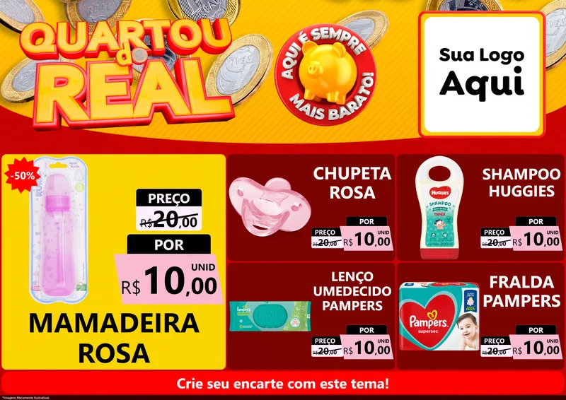 Modelo de Encarte para Encarte A4 Horizontal com o tema Quartou do Real para Bebês