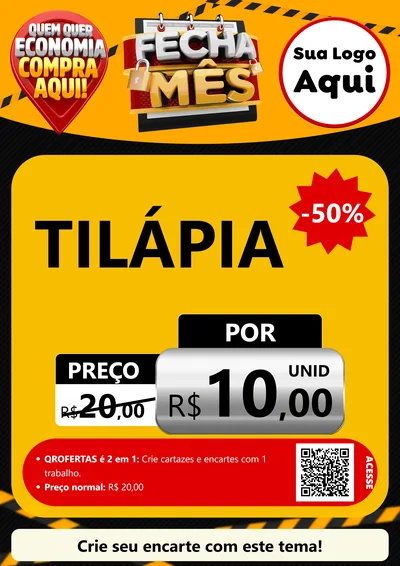 Modelo de Cartaz para Cartaz A4 Vertical com o tema Fecha Mês para Peixaria