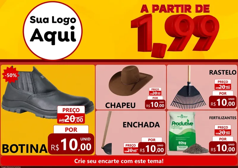 Modelo de Encarte para Encarte A4 Horizontal com o tema A Partir de Um e Noventa e Nove - 1,99 para Agropecuária
