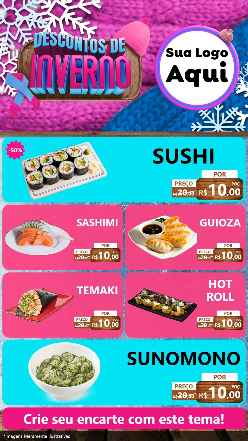 Modelo de TV para TV Vertical com o tema Descontos de Inverno para Comida japonesa