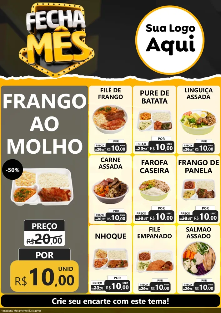 Modelo de Encarte para Encarte A4 Vertical com o tema Fecha Mês para Restaurante