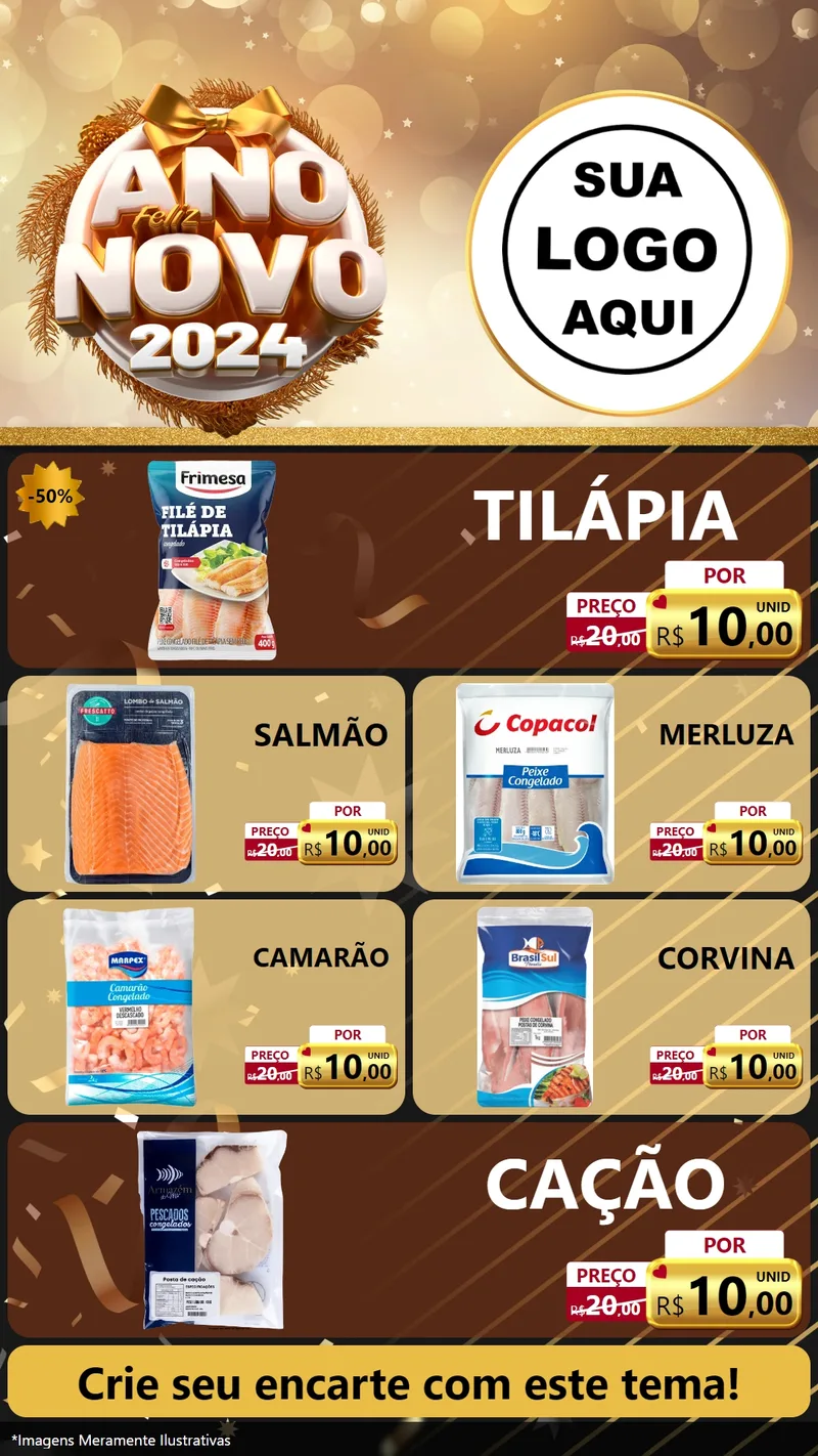 Modelo de TV para TV Vertical com o tema Feliz Ano Novo 2027 para Peixaria