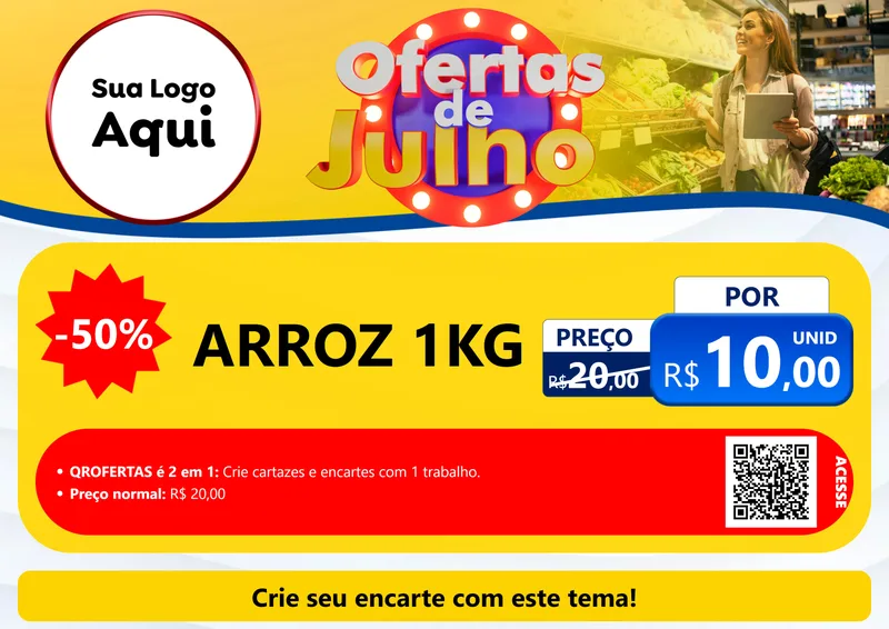 Modelo de Cartaz para Cartaz A4 Horizontal com o tema Ofertas de Julho para Supermercado