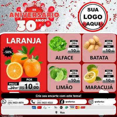 Modelo de Rede Social para Feed Facebook com o tema Promoção de Aniversário - 30 Anos para Hortifrúti