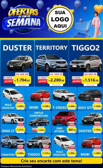 Modelo de Encarte para Encarte Grande com o tema Ofertas de Fim de Semana para Concessionaria de Carros