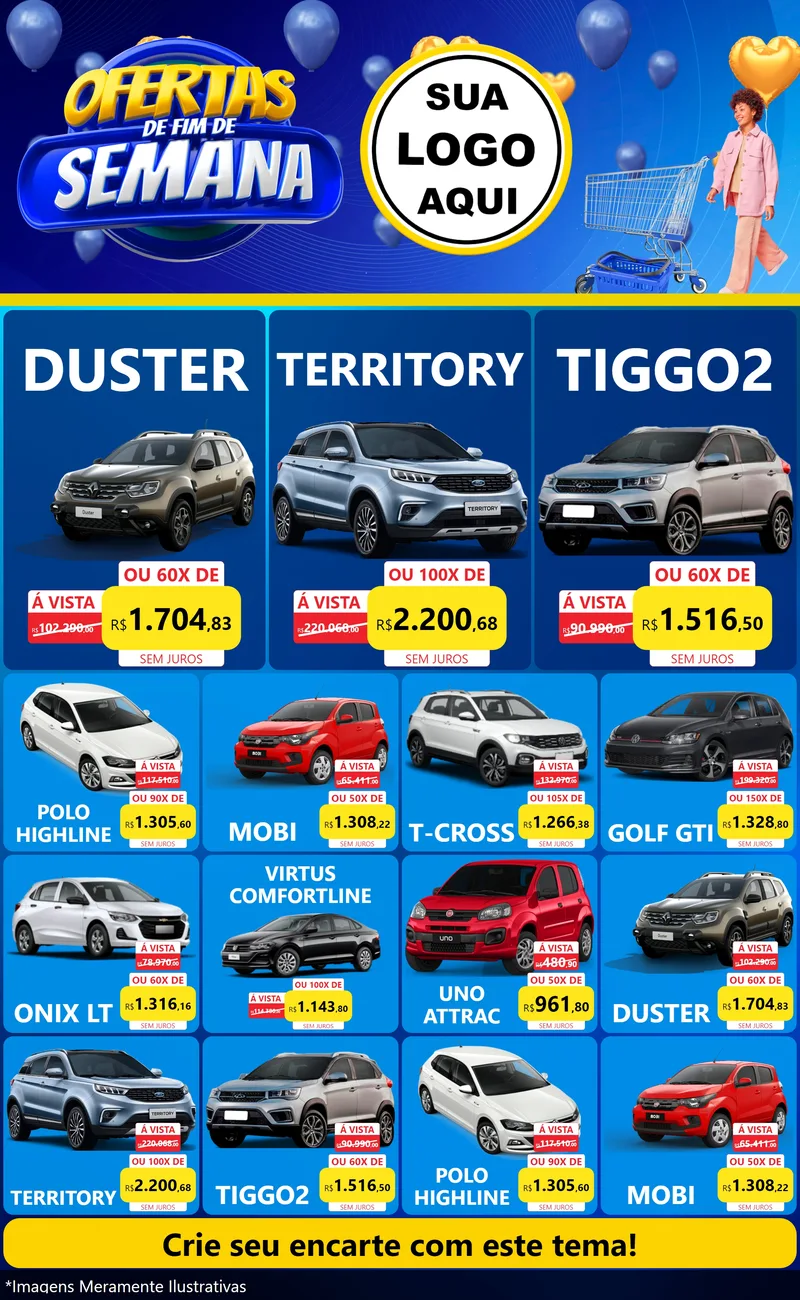 Modelo de Encarte para Encarte Grande com o tema Ofertas de Fim de Semana para Concessionaria de Carros