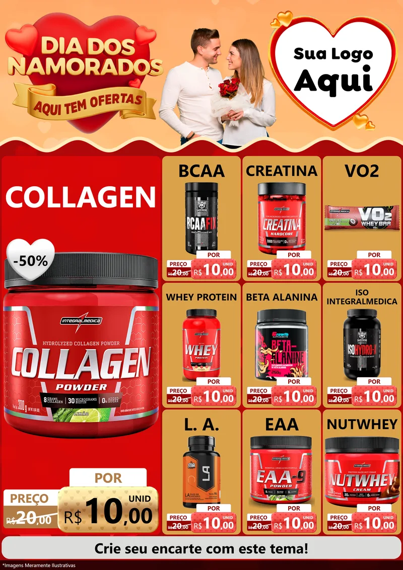 Modelo de Encarte para Encarte A4 Vertical com o tema Dia dos Namorados - Aqui Tem Ofertas para Suplementos alimentares