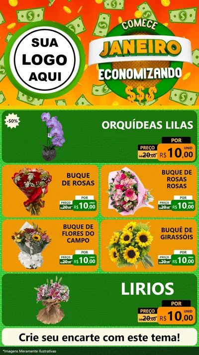 Modelo de TV para TV Vertical com o tema Comece Janeiro Economizando para Floricultura e jardim