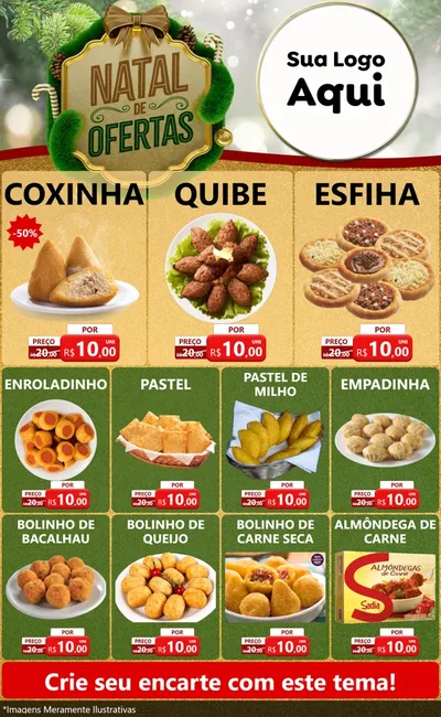 Modelo de Encarte para Encarte Grande com o tema Ofertas de Natal para Salgadaria