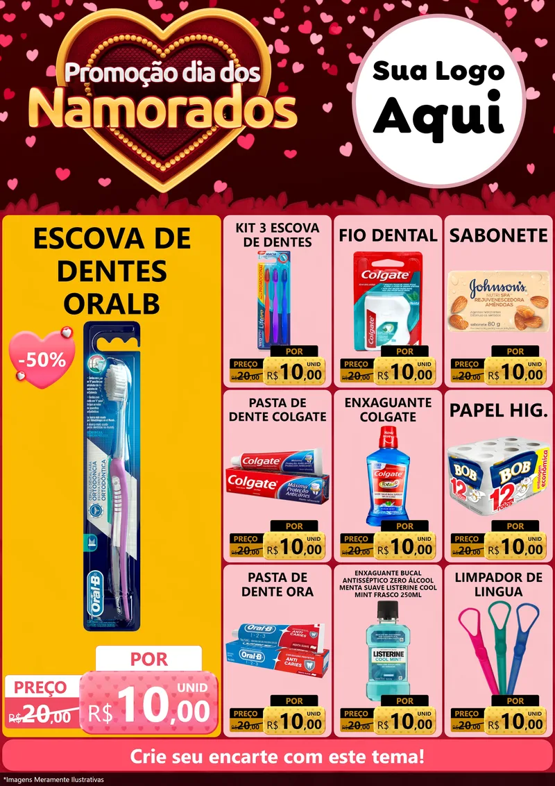 Modelo de Encarte para Encarte A4 Vertical com o tema Promoção Dia Dos Namorados para Higiene Pessoal