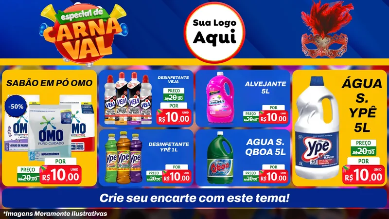 Modelo de TV para TV Horizontal com o tema Especial de Carnaval para Produtos de Limpeza